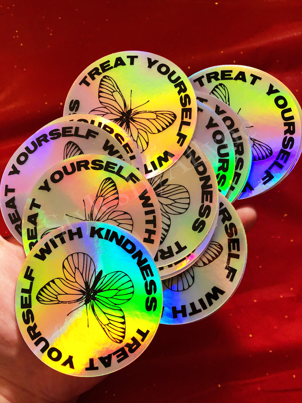 Treat Yourself With Kindness butterfly Holographic sticker
